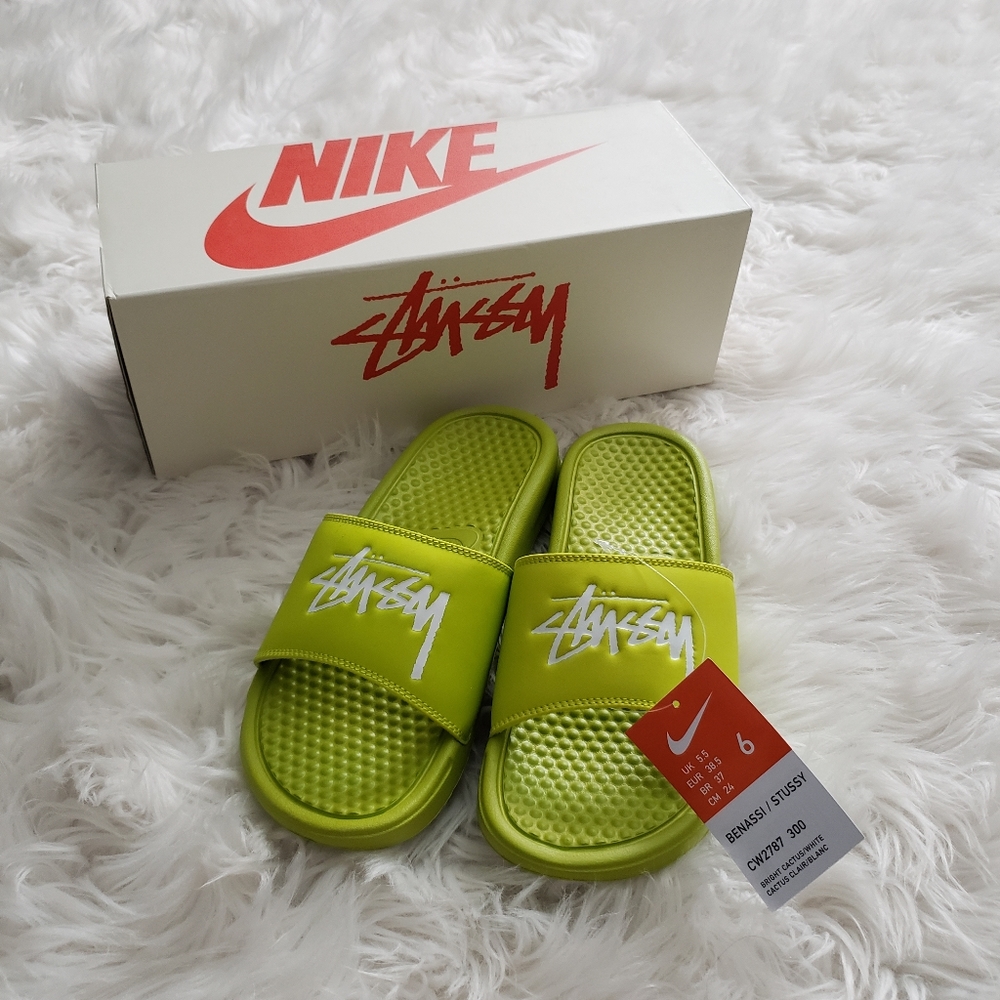 Nike x Stussy Benassi Lime Green Slides sz 6